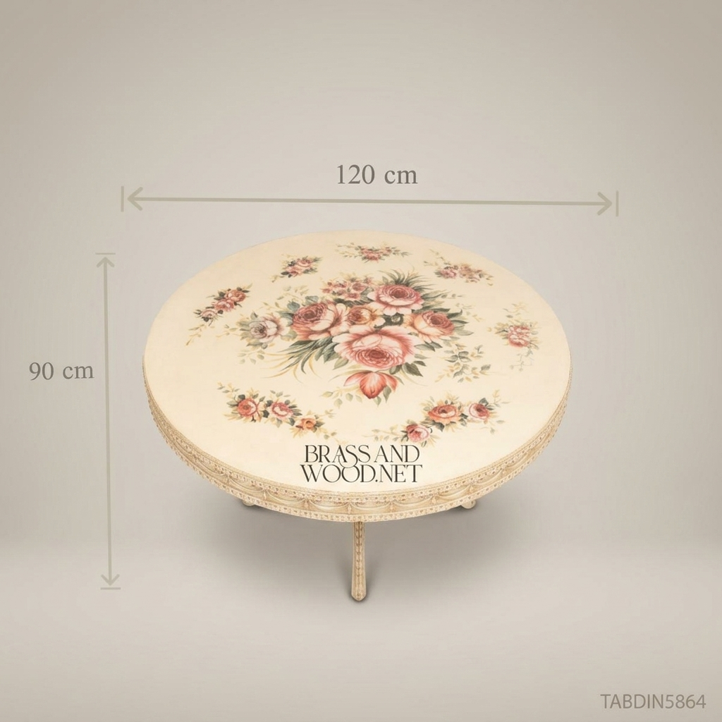 Ivory Floral Round Dining Table — 6 Persons