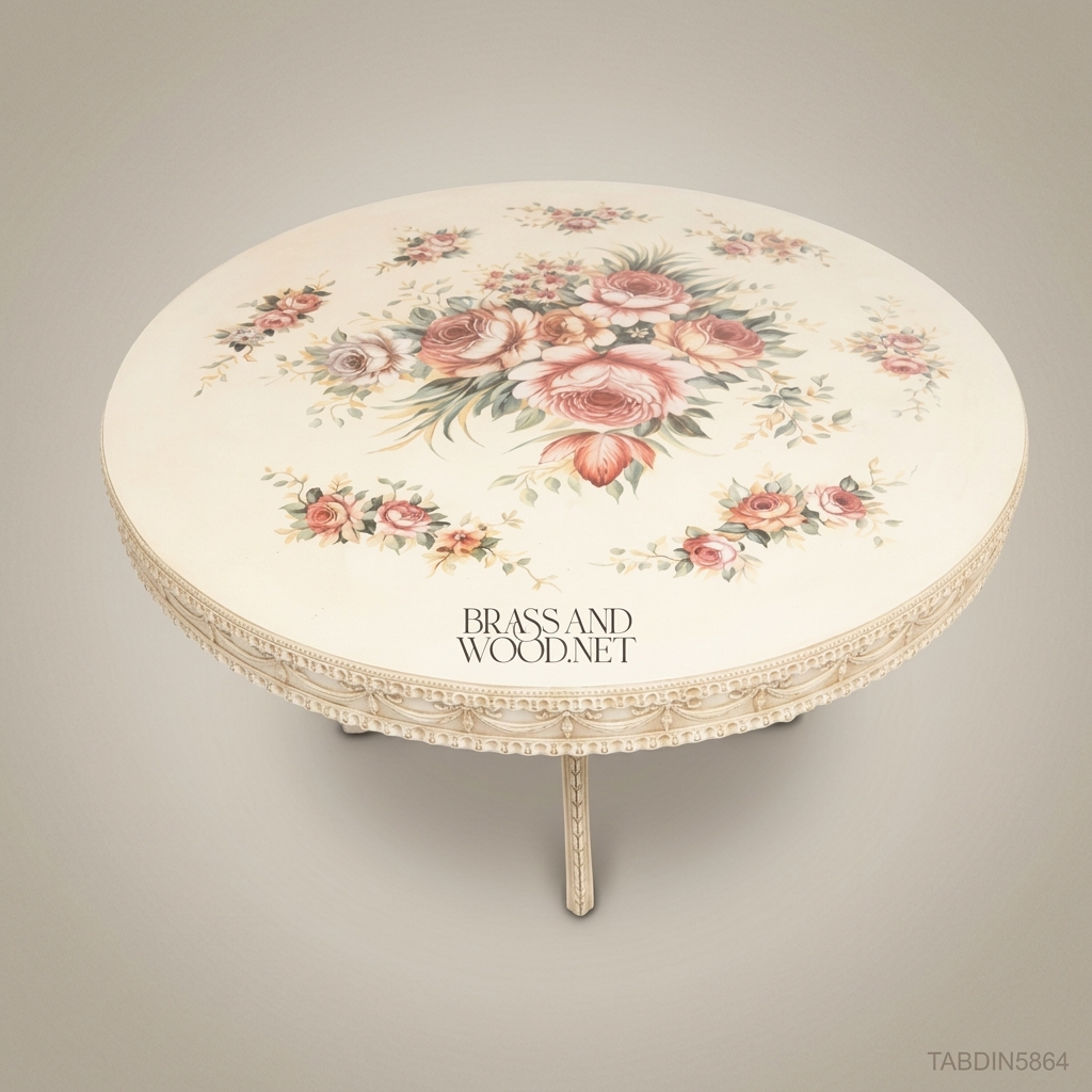Ivory Floral Round Dining Table — 6 Persons