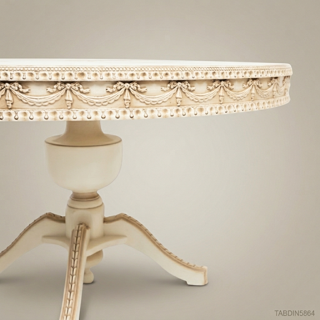 Ivory Floral Round Dining Table — 8 Persons