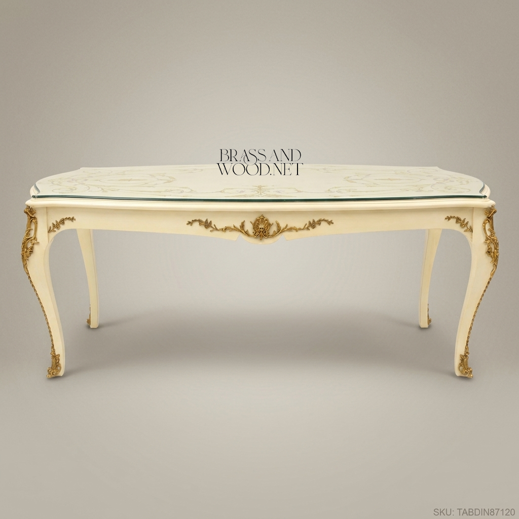 Royal Baroque Ivory & Brass Dining Table — 22 Persons