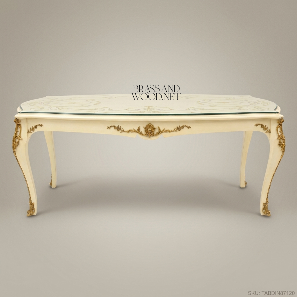 Royal Baroque Ivory & Brass Dining Table — 8 Persons