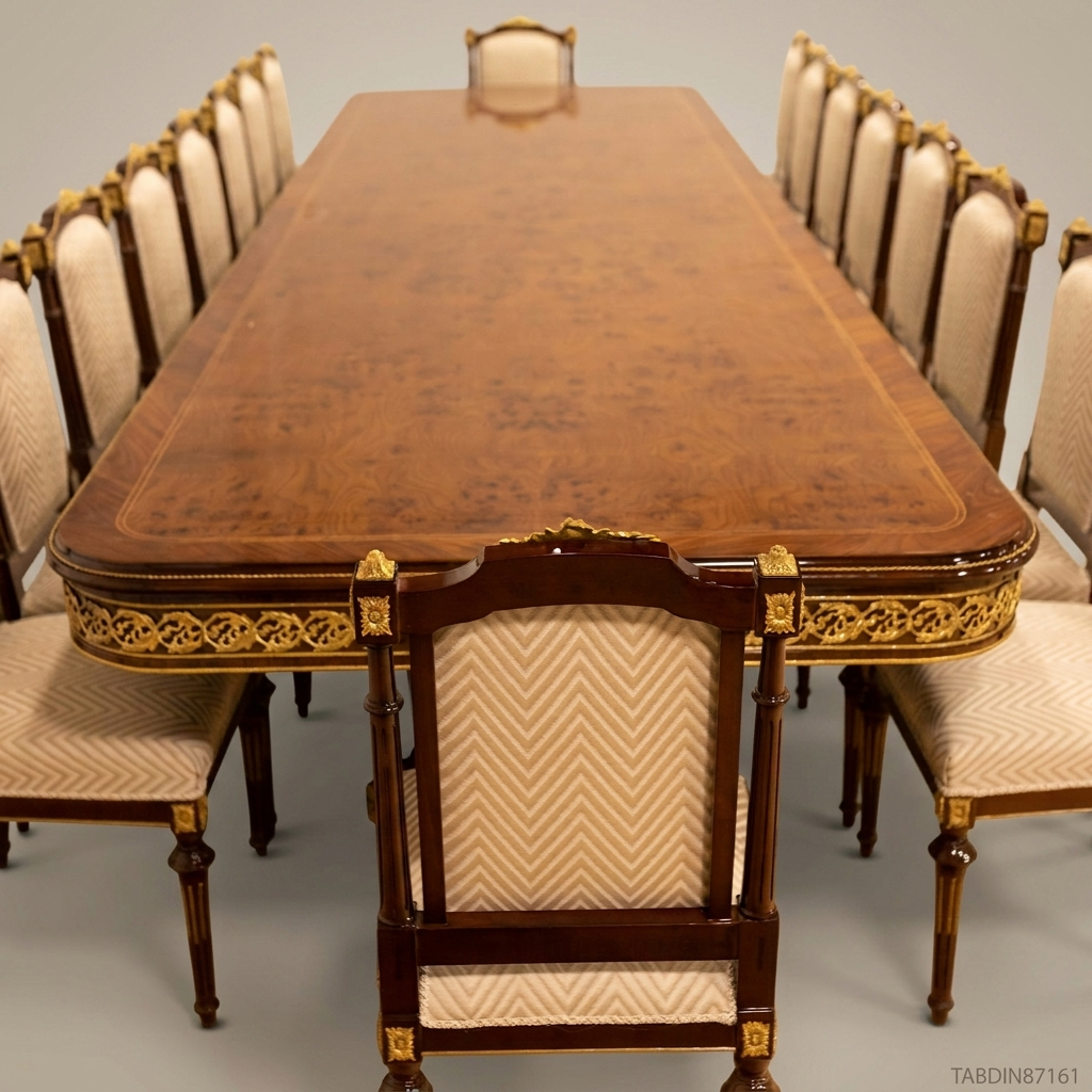 Brass & Wood Empire Burr Wood Dining Table with Gilt Bronze Mounts