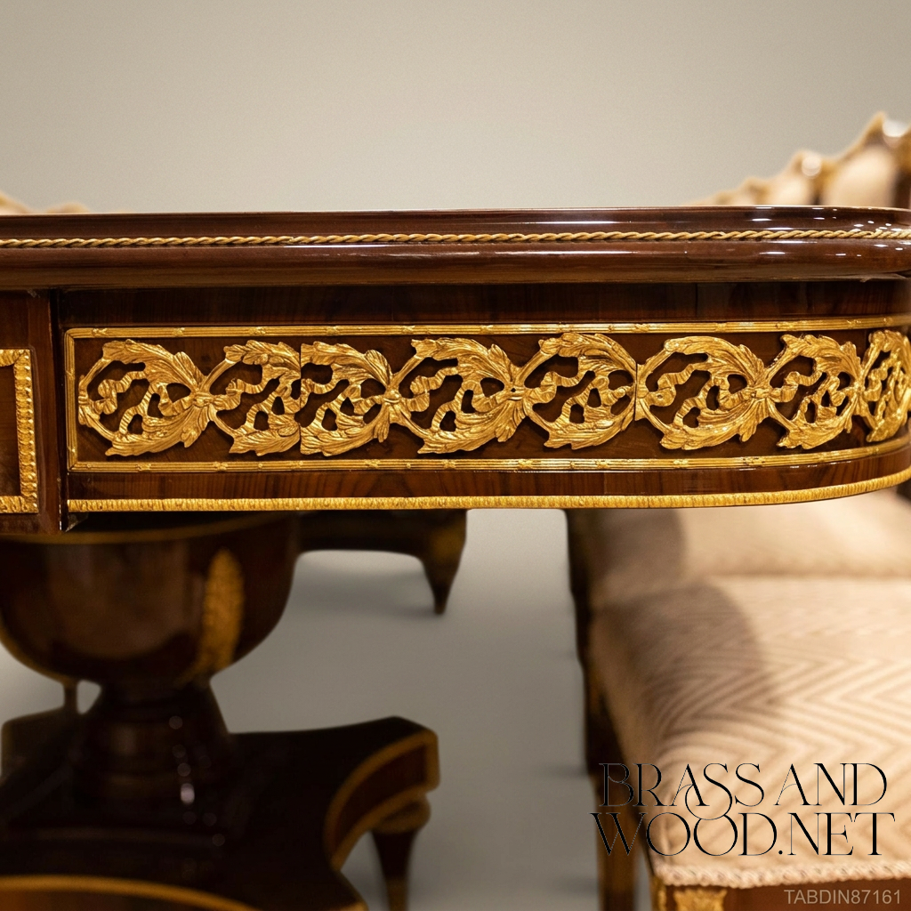 Brass & Wood Empire Burr Wood Dining Table with Gilt Bronze Mounts — 8 Persons