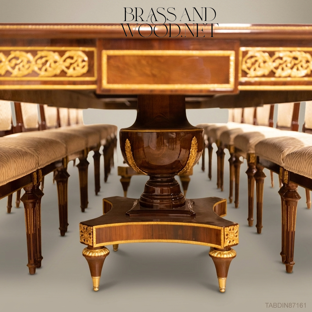 Brass & Wood Empire Burr Wood Dining Table with Gilt Bronze Mounts — 24 Persons