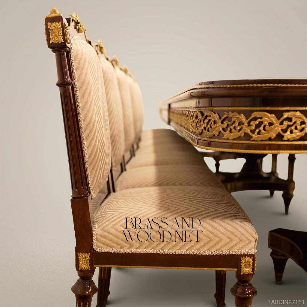 Brass & Wood Empire Burr Wood Dining Table with Gilt Bronze Mounts — 10 Persons