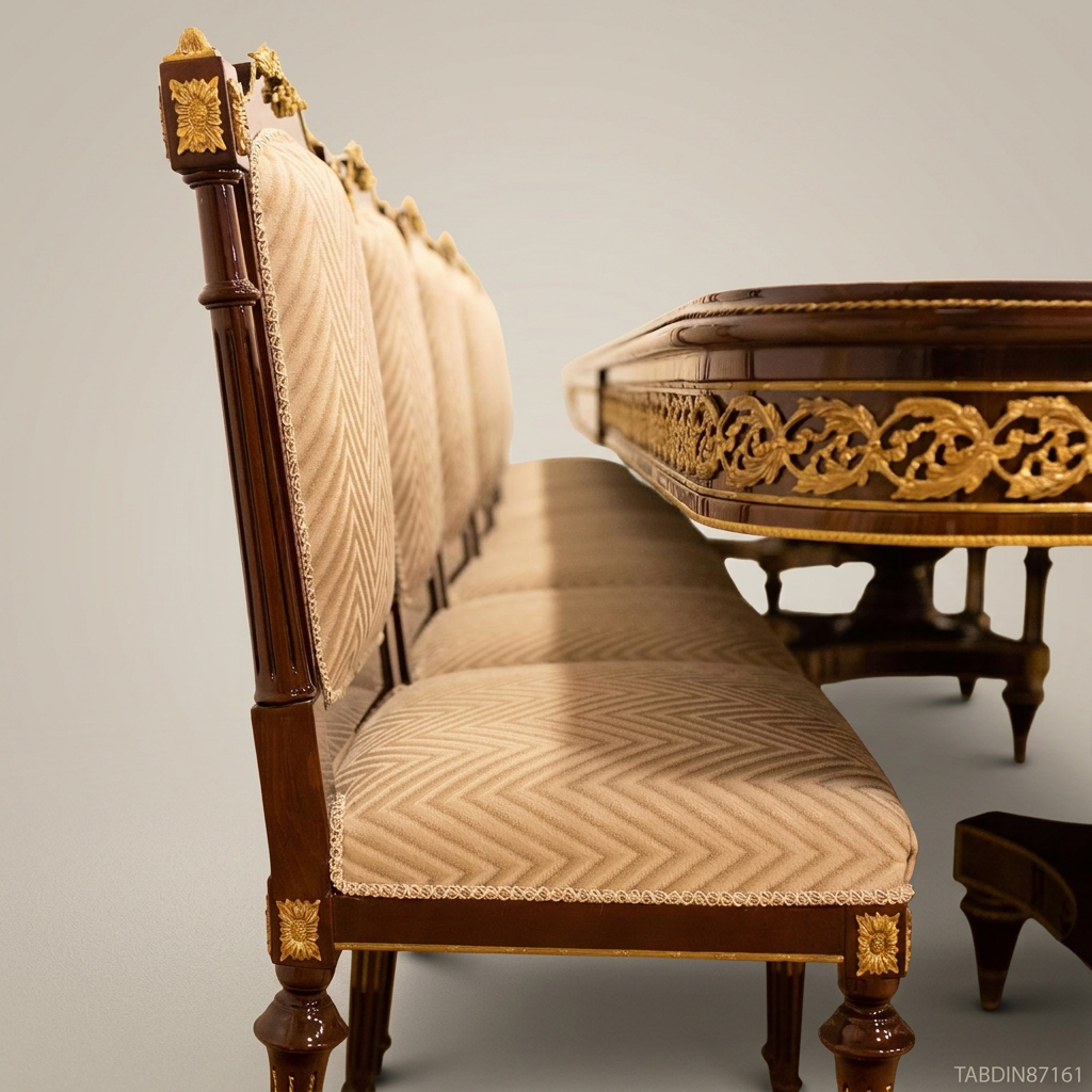 Brass & Wood Empire Burr Wood Dining Table with Gilt Bronze Mounts — 12 Persons