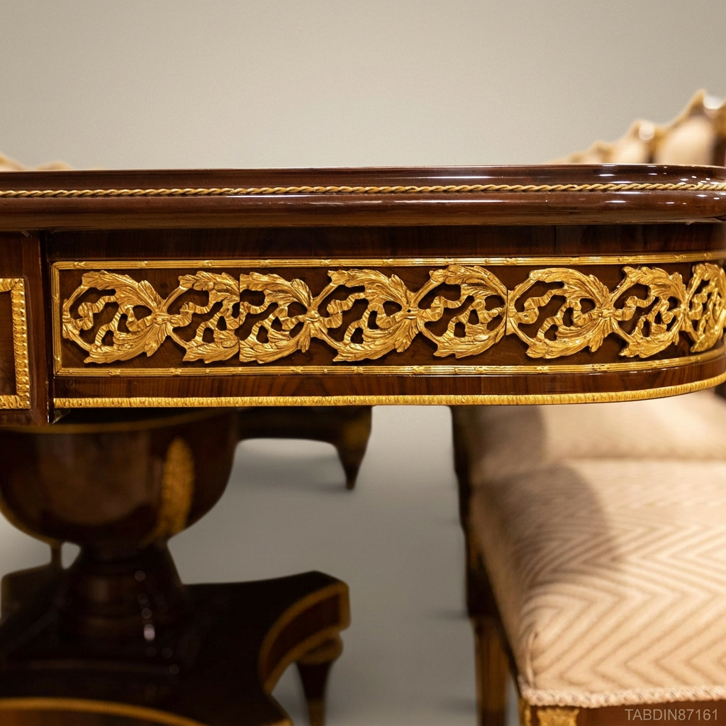 Brass & Wood Empire Burr Wood Dining Table with Gilt Bronze Mounts