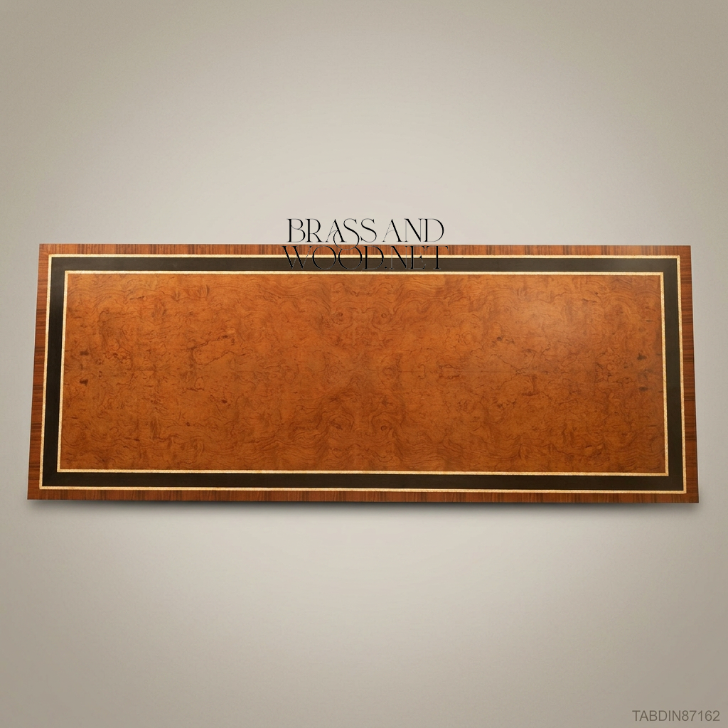 Brass & Wood Neoclassical Inlaid Wood Dining Table — 10 Persons