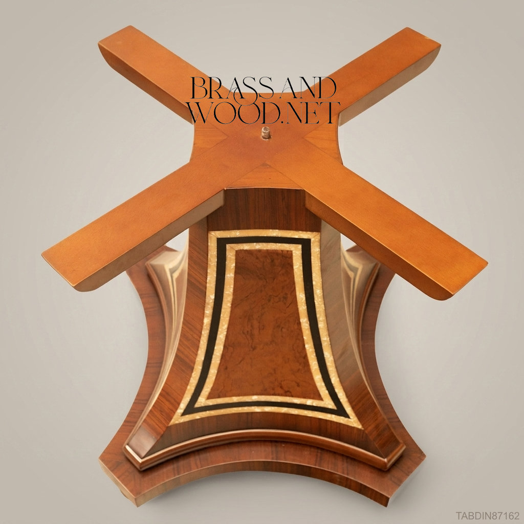 Brass & Wood Neoclassical Inlaid Wood Dining Table — 10 Persons