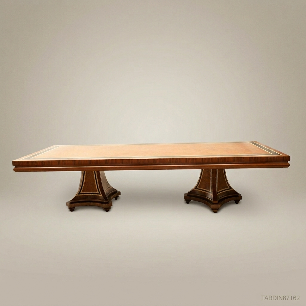 Brass & Wood Neoclassical Inlaid Wood Dining Table — 30 Persons