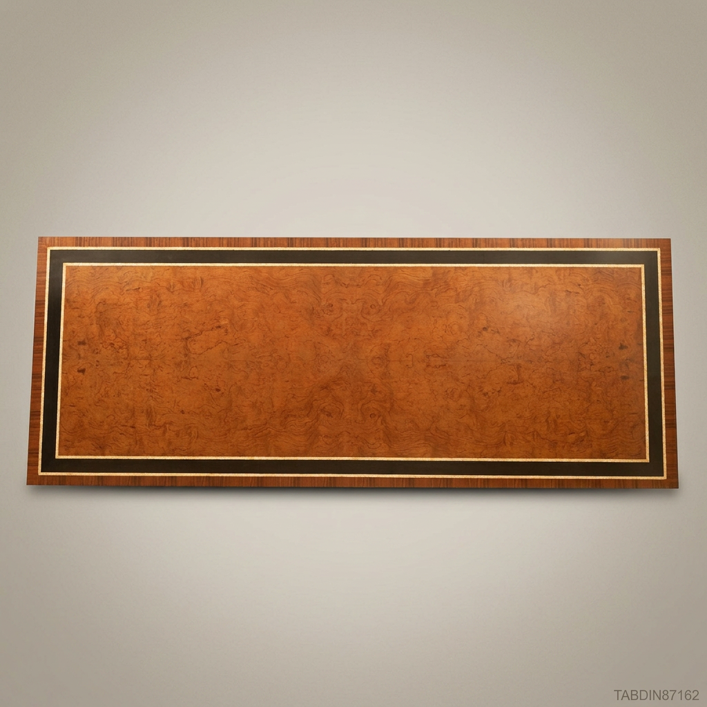 Brass & Wood Neoclassical Inlaid Wood Dining Table — 8 Persons