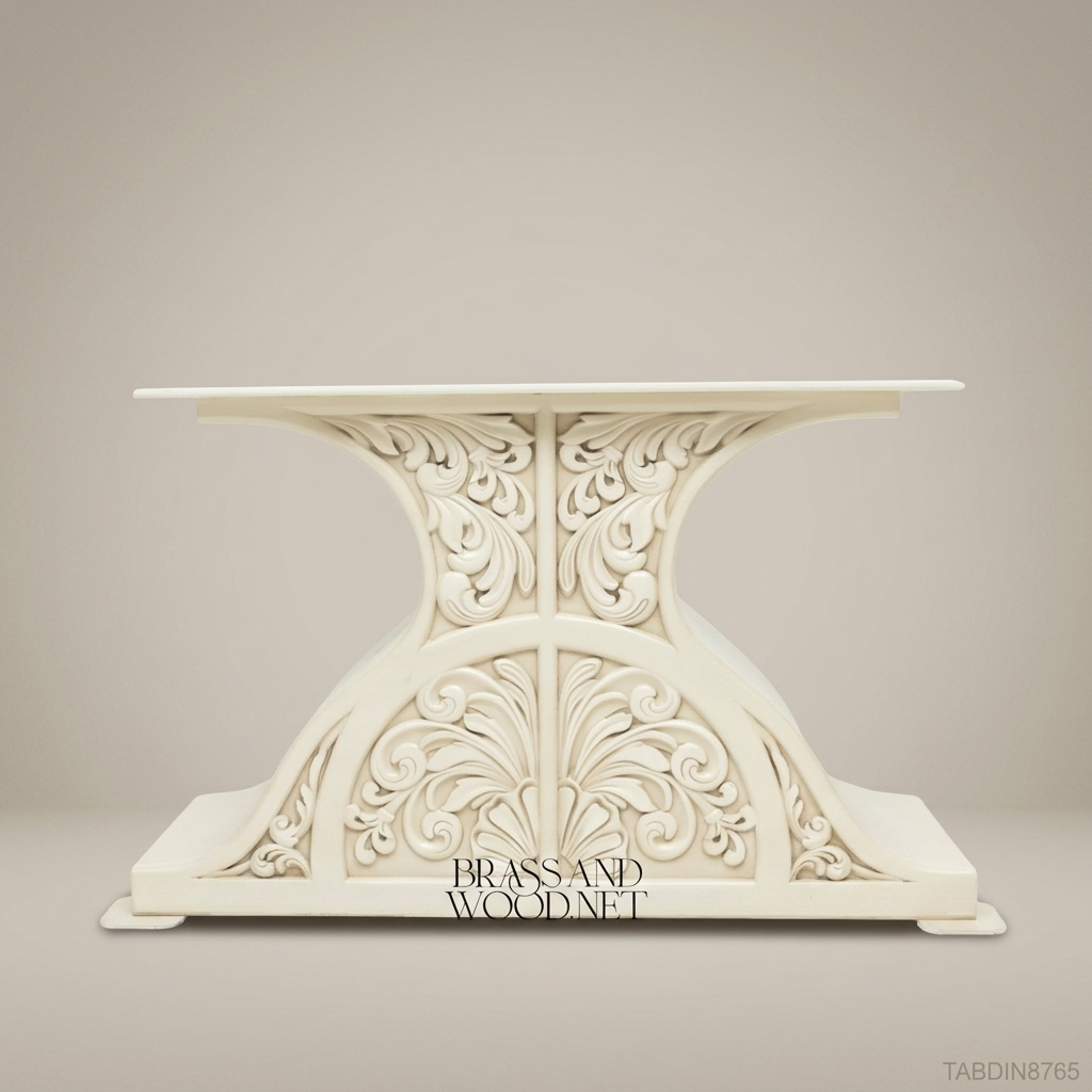 Brass & Wood Hand-Painted Carved Dining Table