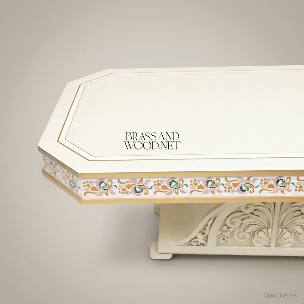 Brass & Wood Hand-Painted Carved Dining Table