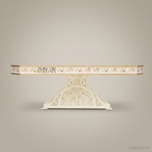 28-Seat Ivory Hand-Carved Rococo Dining Table with Painted Floral Frieze (28 Persons)