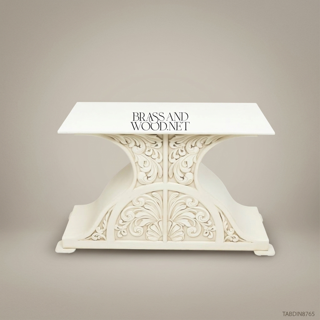 Brass & Wood Hand-Painted Carved Dining Table — 10 Persons