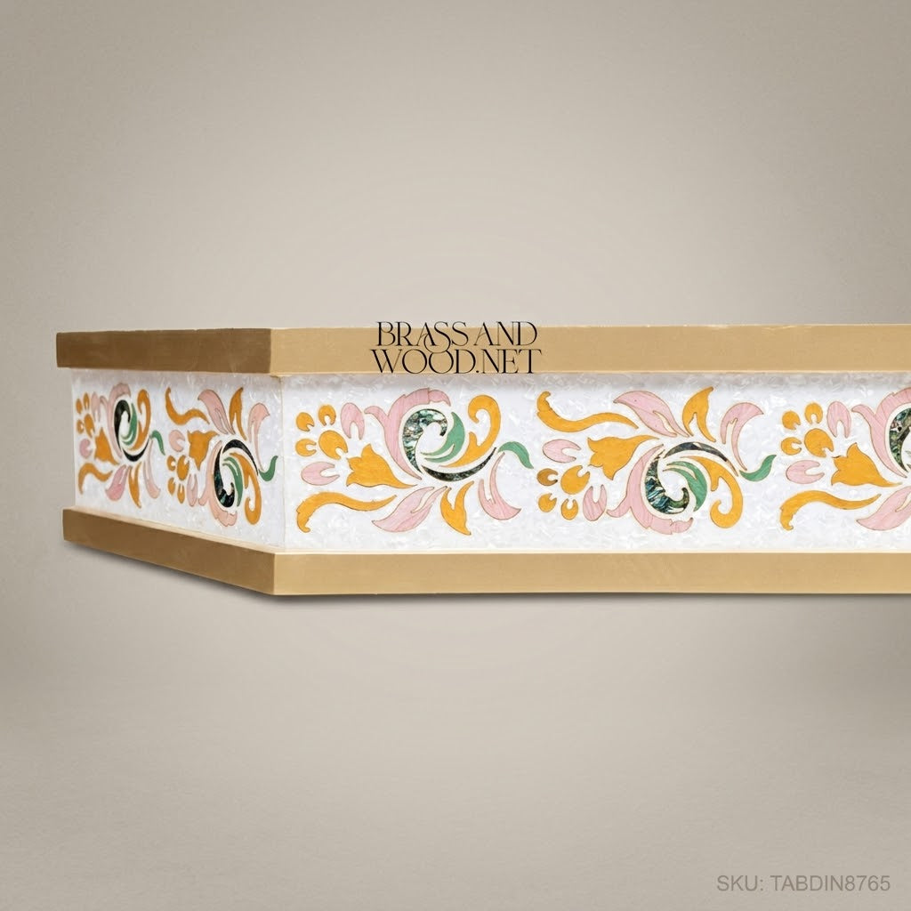 Brass & Wood Hand-Painted Carved Dining Table — 8 Persons