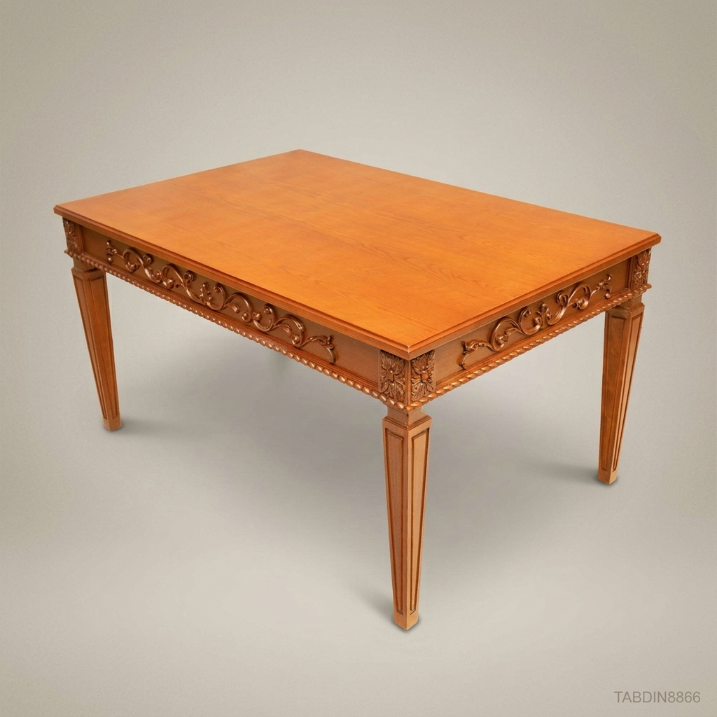 Brass & Wood Neoclassical Carved Wood Dining Table