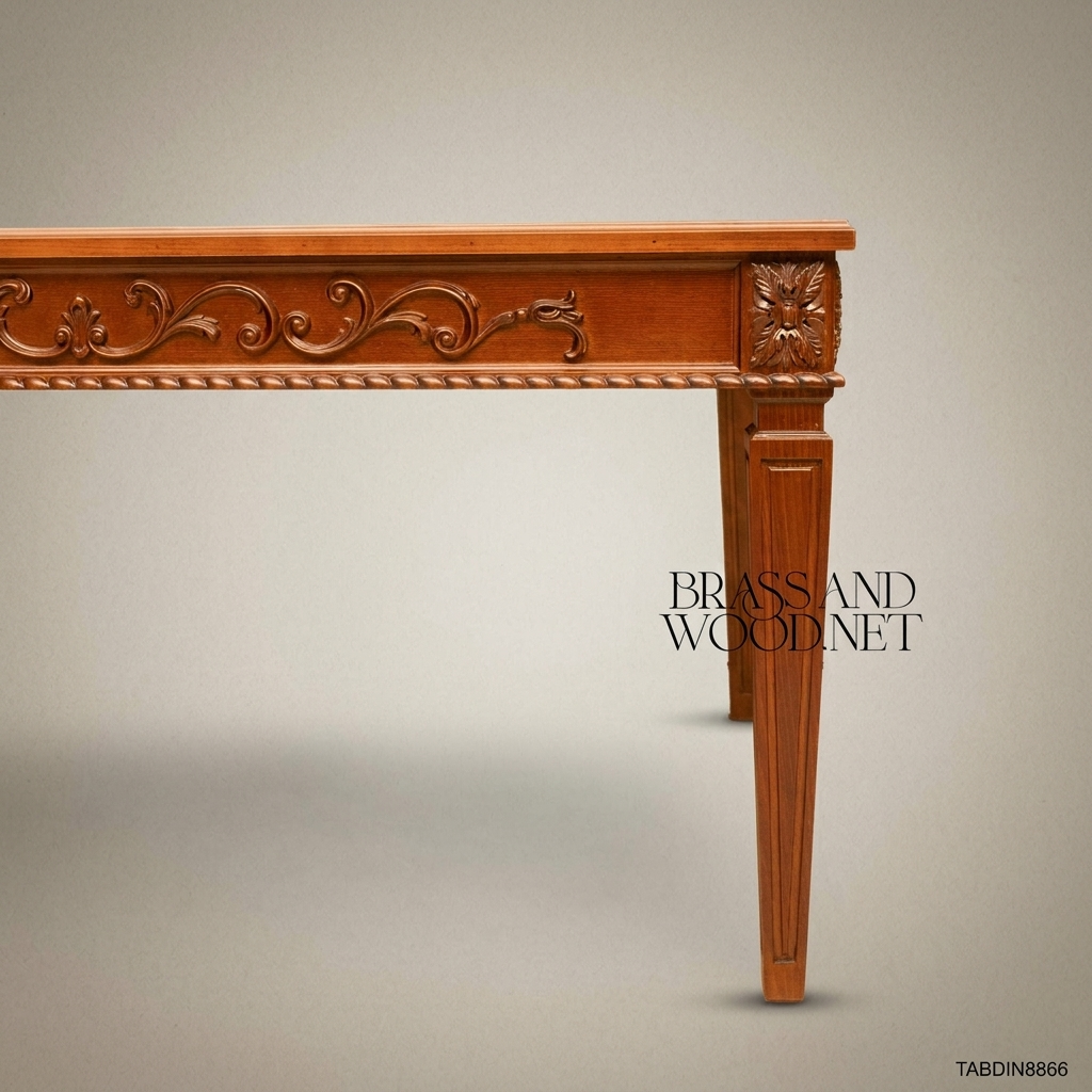 Brass & Wood Neoclassical Carved Wood Dining Table — 16 Persons