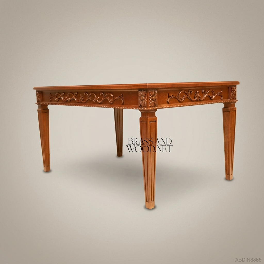 Brass & Wood Neoclassical Carved Wood Dining Table — 20 Persons