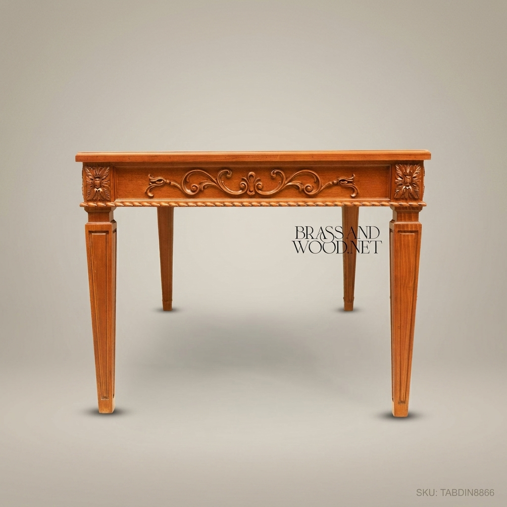 Brass & Wood Neoclassical Carved Wood Dining Table — 22 Persons