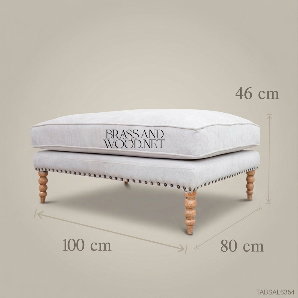 Neoclassical Salon Ottoman with Turned Legs & Nailhead Trim