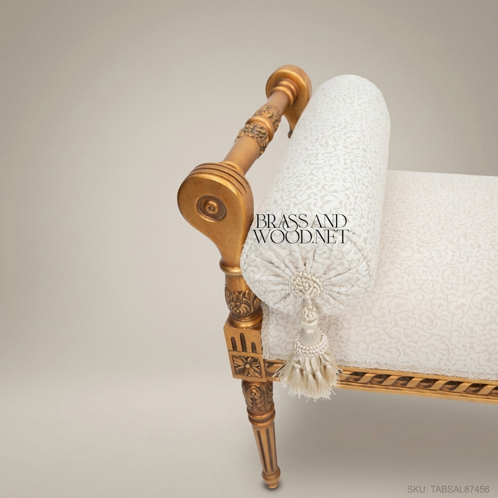 Louis XVI Gilded Wood Salon Banquette with Rolled Arms & Bouclé Upholstery