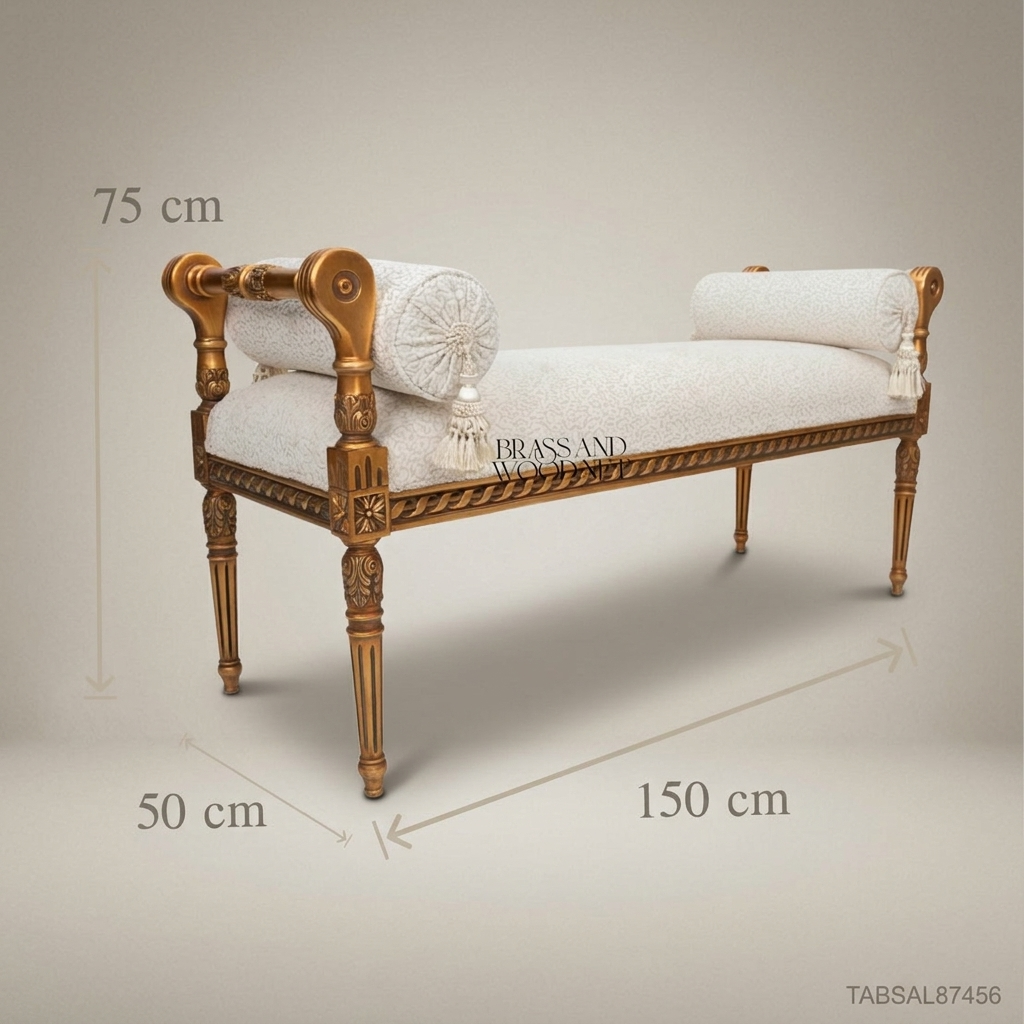 طقم طاولات ماركتريه ثلاثي برف 140 سم – خشب ونحاس BOM