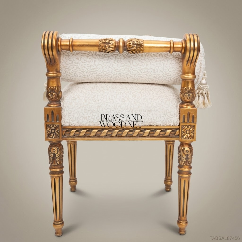 طقم طاولات ماركتريه ثلاثي برف 140 سم – خشب ونحاس BOM