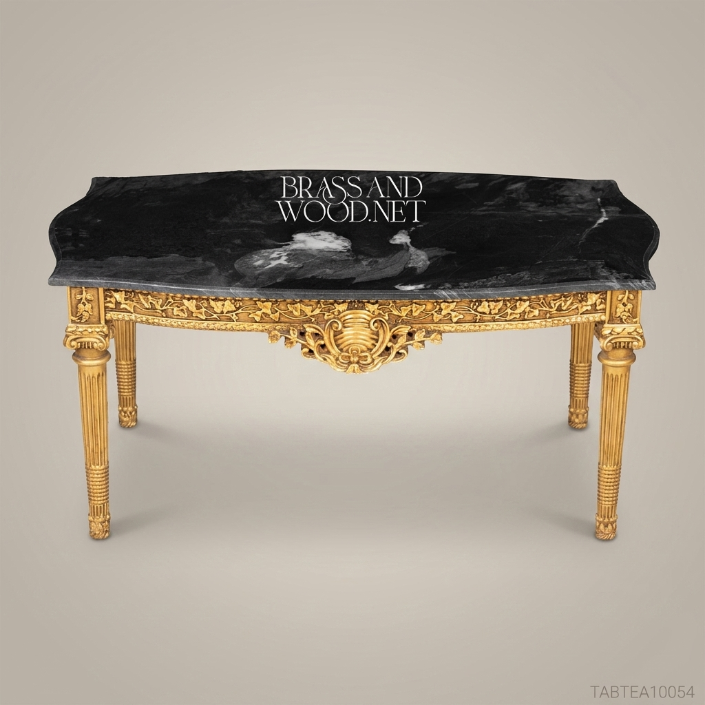 Louis XVI Gilded Wood Salon Coffee Table with Black Marble Top
