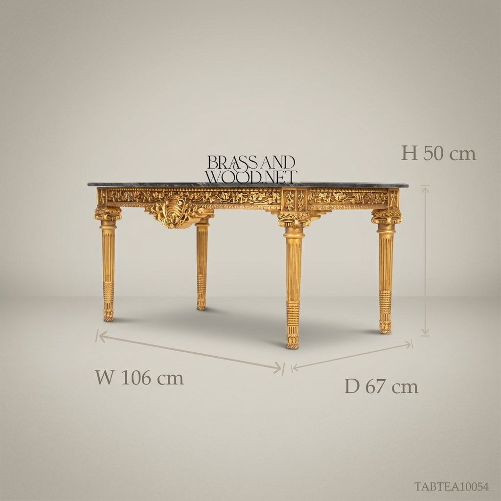 Louis XVI Gilded Wood Salon Coffee Table with Black Marble Top