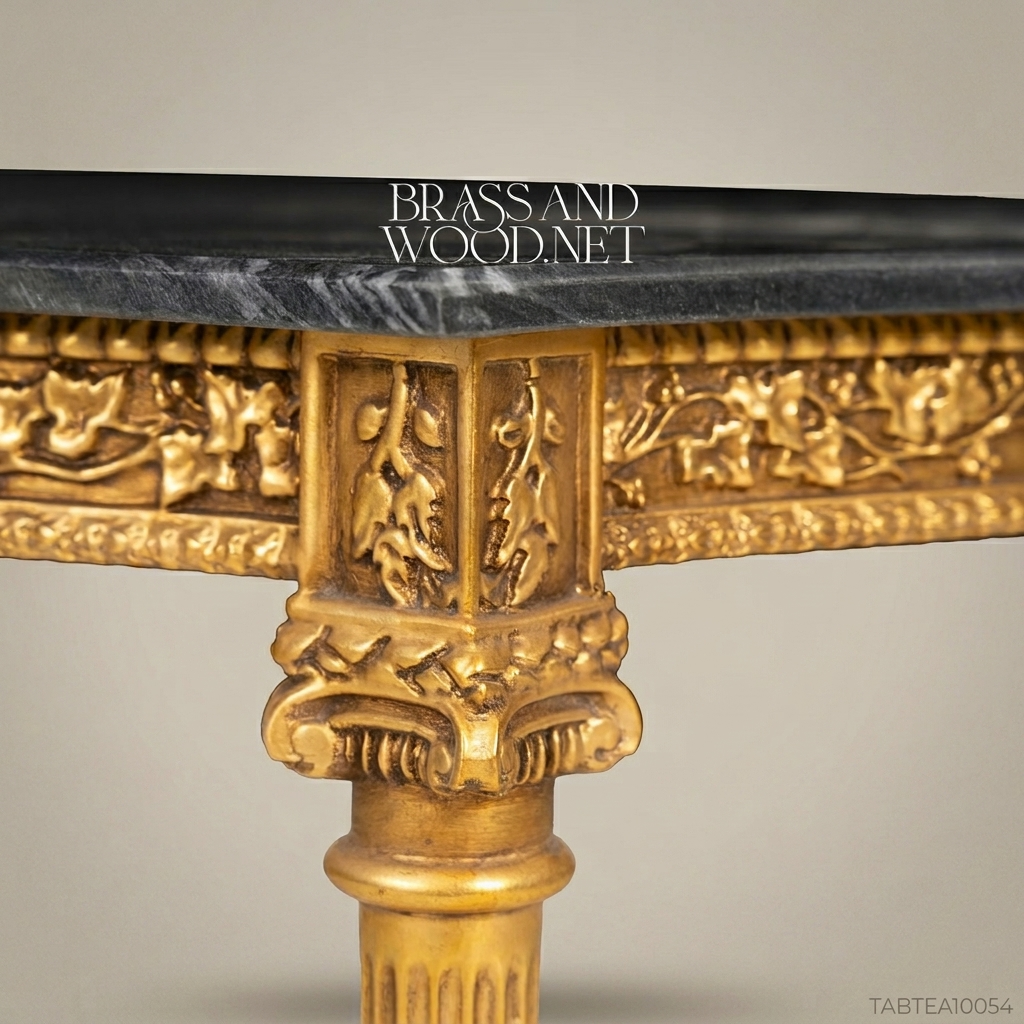 Louis XVI Gilded Wood Salon Coffee Table with Black Marble Top