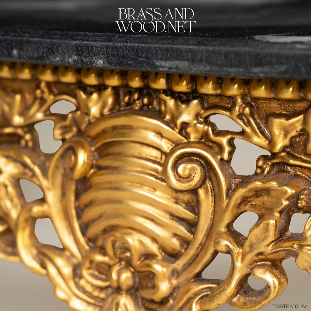 Louis XVI Gilded Wood Salon Coffee Table with Black Marble Top