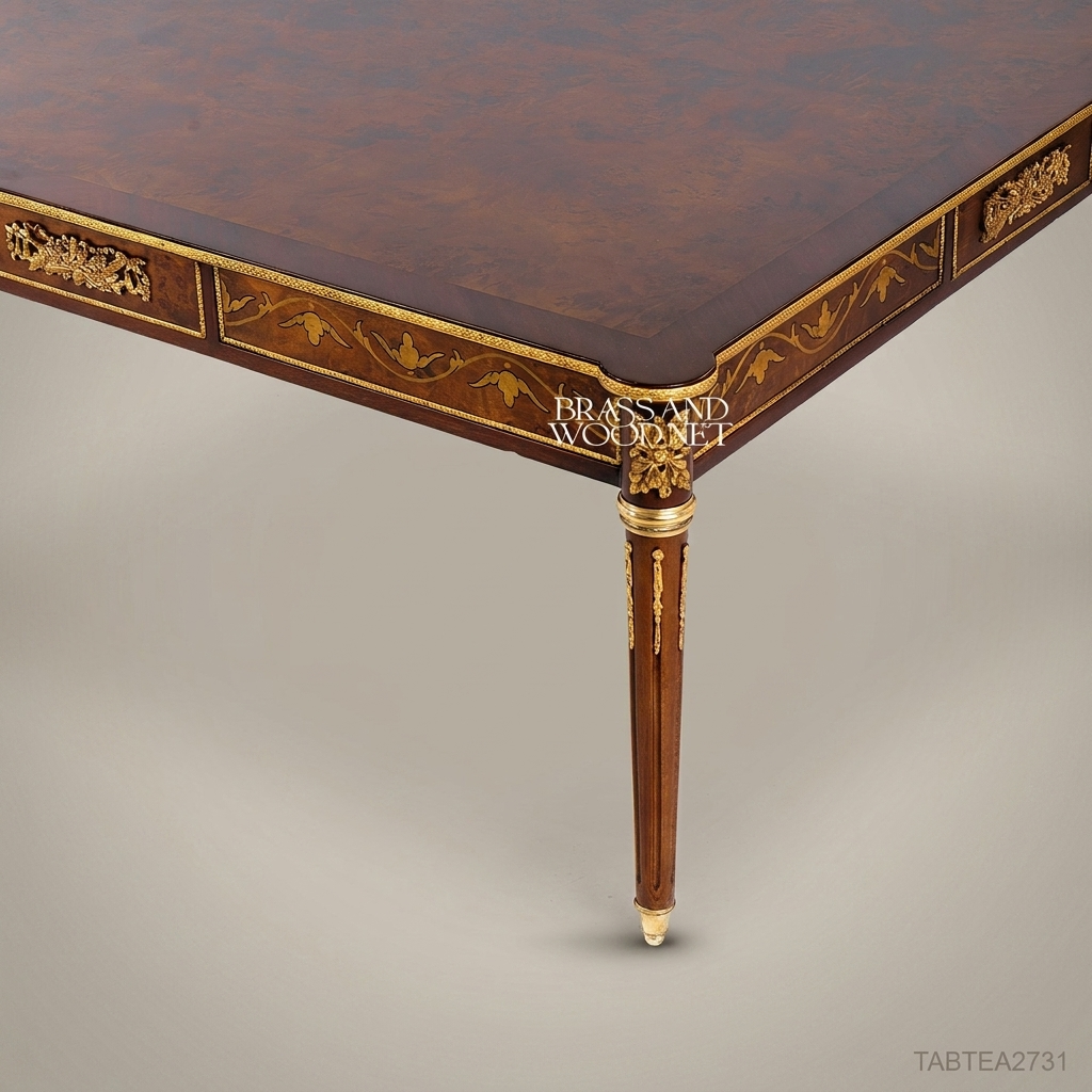 Louis XVI Neoclassical Salon Coffee Table with Marquetry & Gilt Bronze