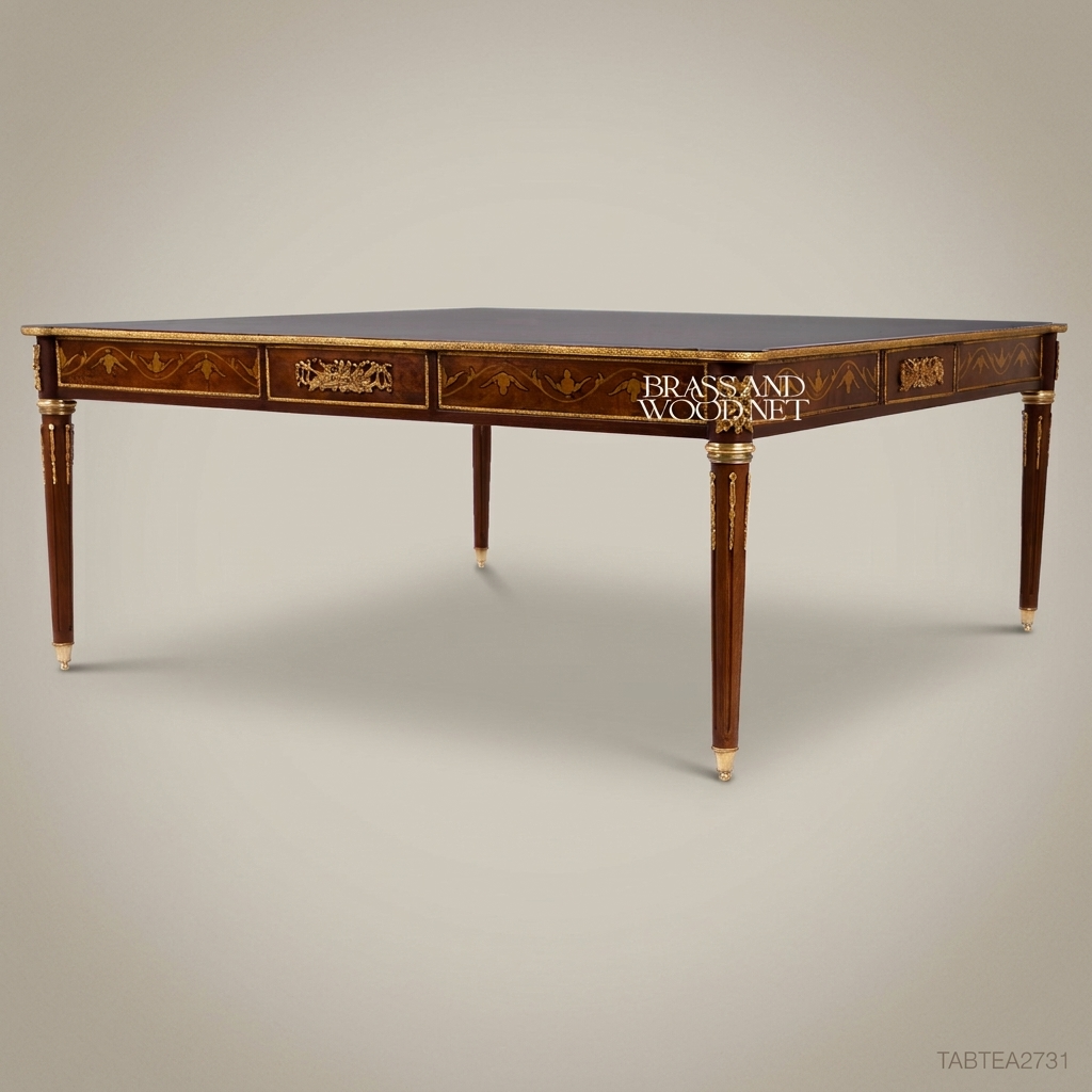 Louis XVI Neoclassical Salon Coffee Table with Marquetry & Gilt Bronze