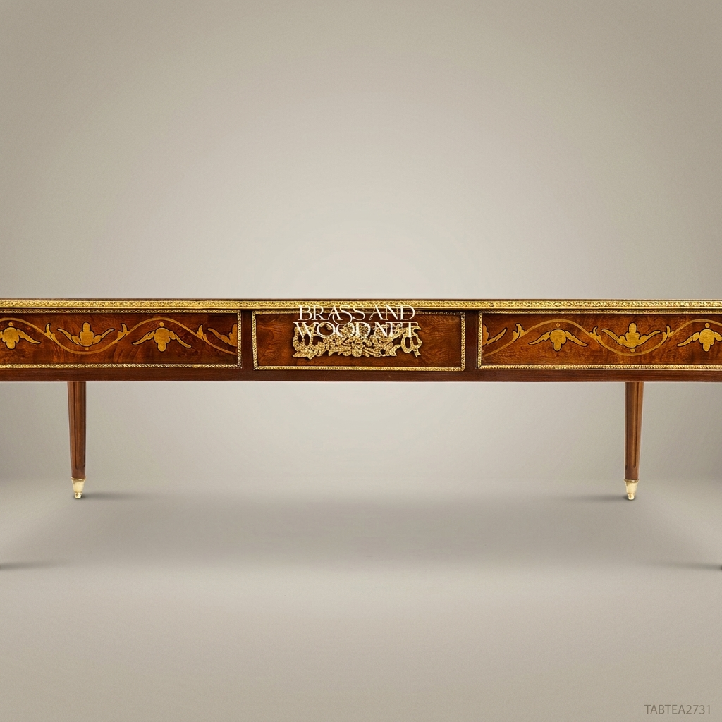 Louis XVI Neoclassical Salon Coffee Table with Marquetry & Gilt Bronze