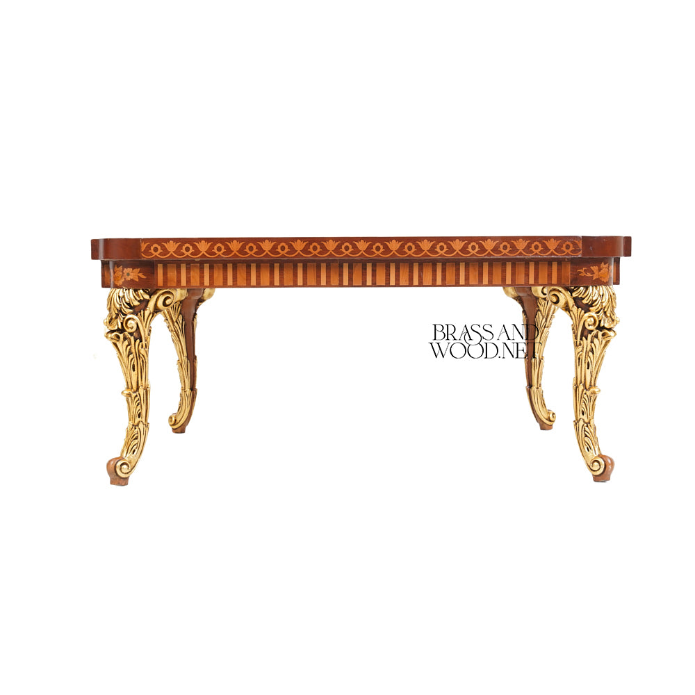 Baroque Marquetry Salon Coffee Table with Gilded Cabriole Legs