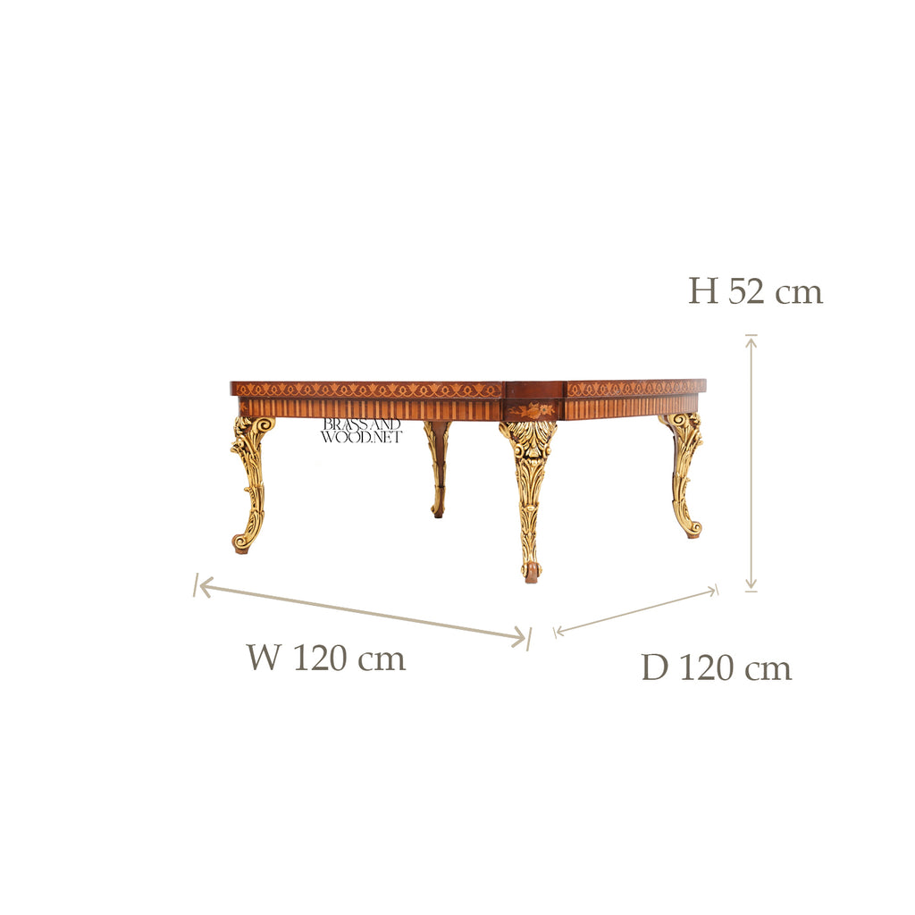 Baroque Marquetry Salon Coffee Table with Gilded Cabriole Legs