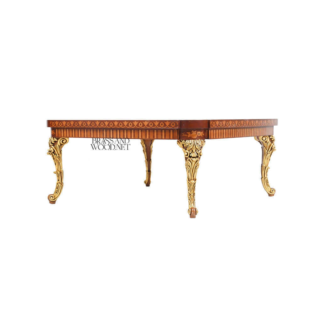 Baroque Marquetry Salon Coffee Table with Gilded Cabriole Legs