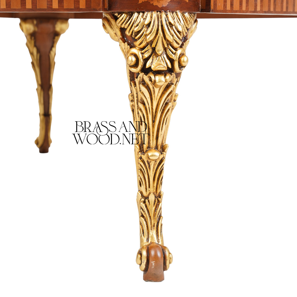 Baroque Marquetry Salon Coffee Table with Gilded Cabriole Legs
