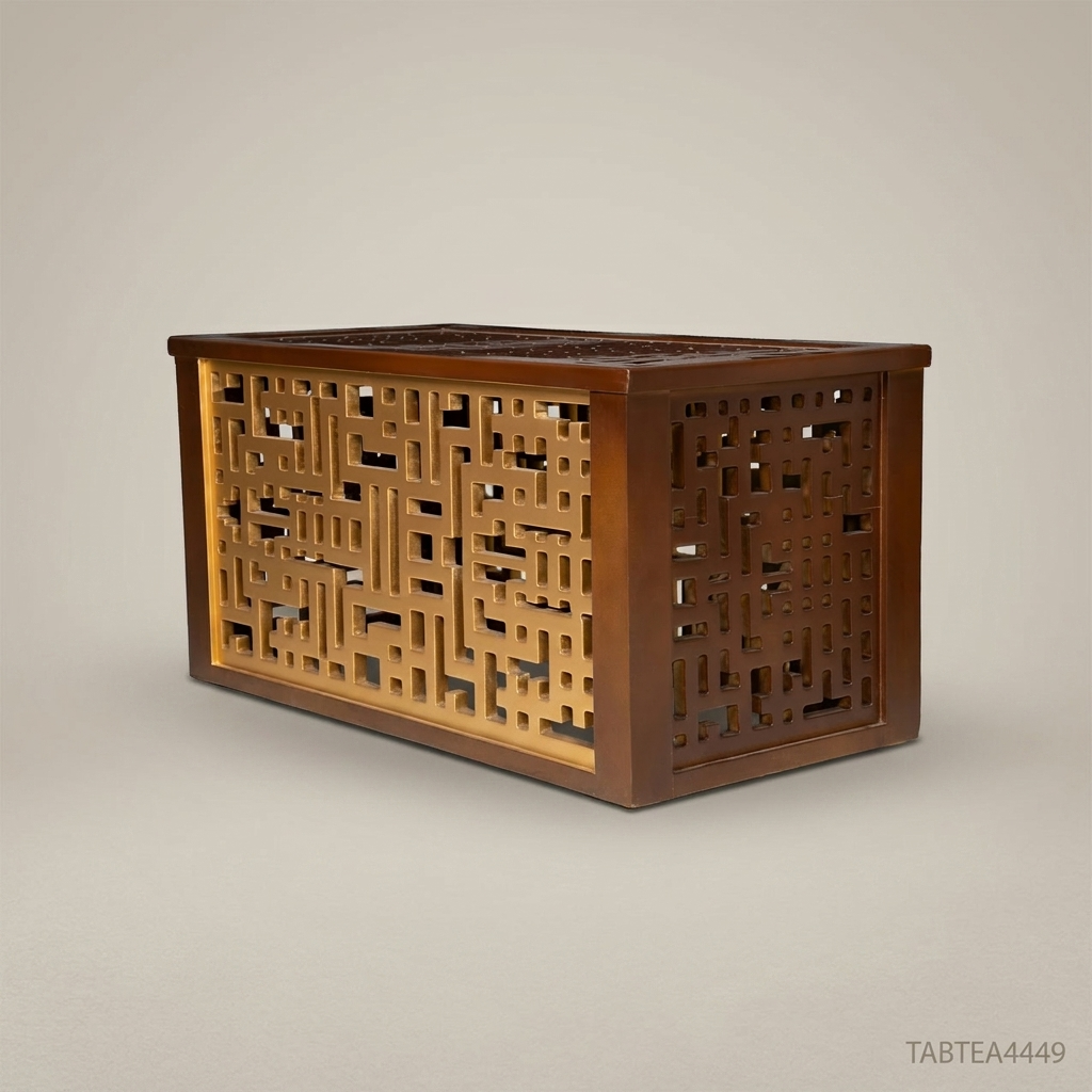 Islamic Geometric Mashrabiya Salon Coffee Table with Brass Lattice Panel