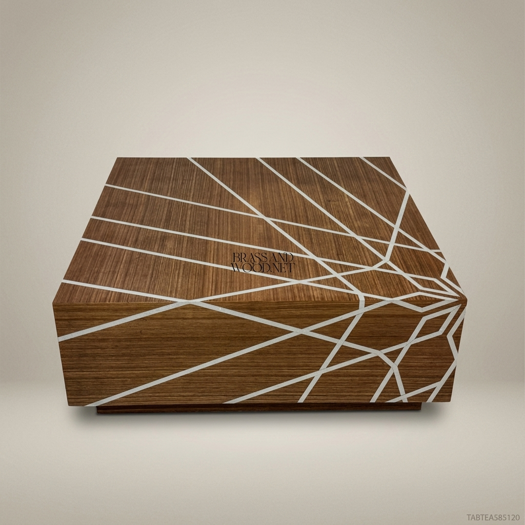 Contemporary Geometric Inlay Solid Wood Square Coffee Table