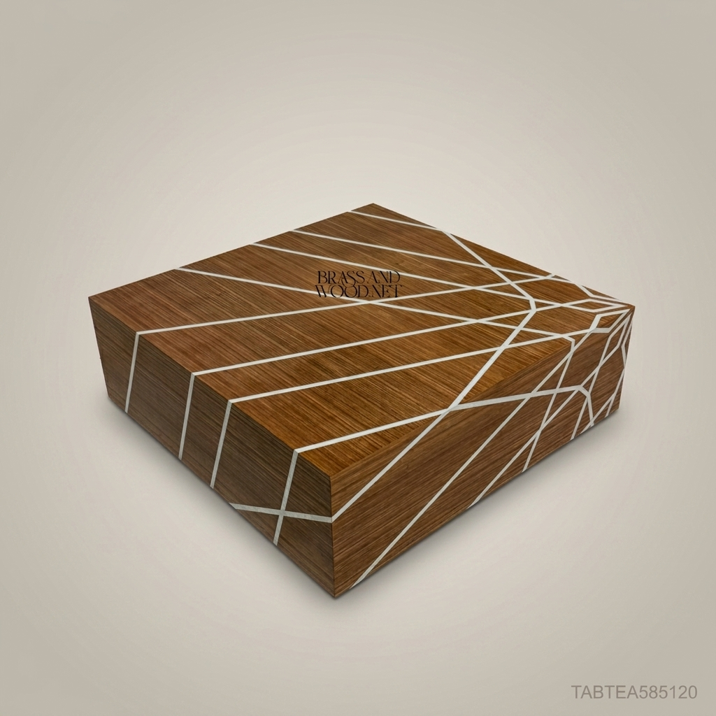 Contemporary Geometric Inlay Solid Wood Square Coffee Table