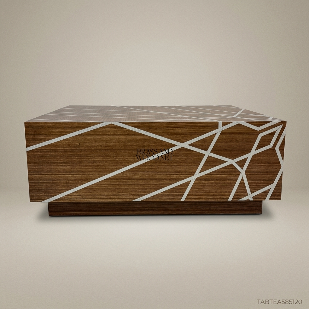 Contemporary Geometric Inlay Solid Wood Square Coffee Table