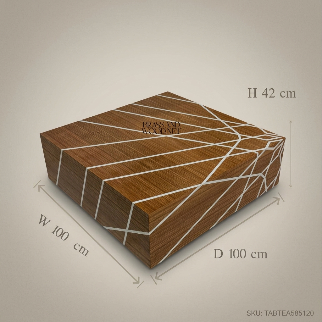 Contemporary Geometric Inlay Solid Wood Square Coffee Table