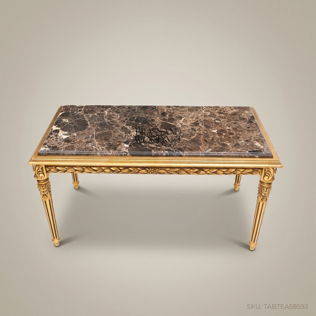 Louis XVI Gilded Wood Salon Coffee Table with Emperador Marble Top