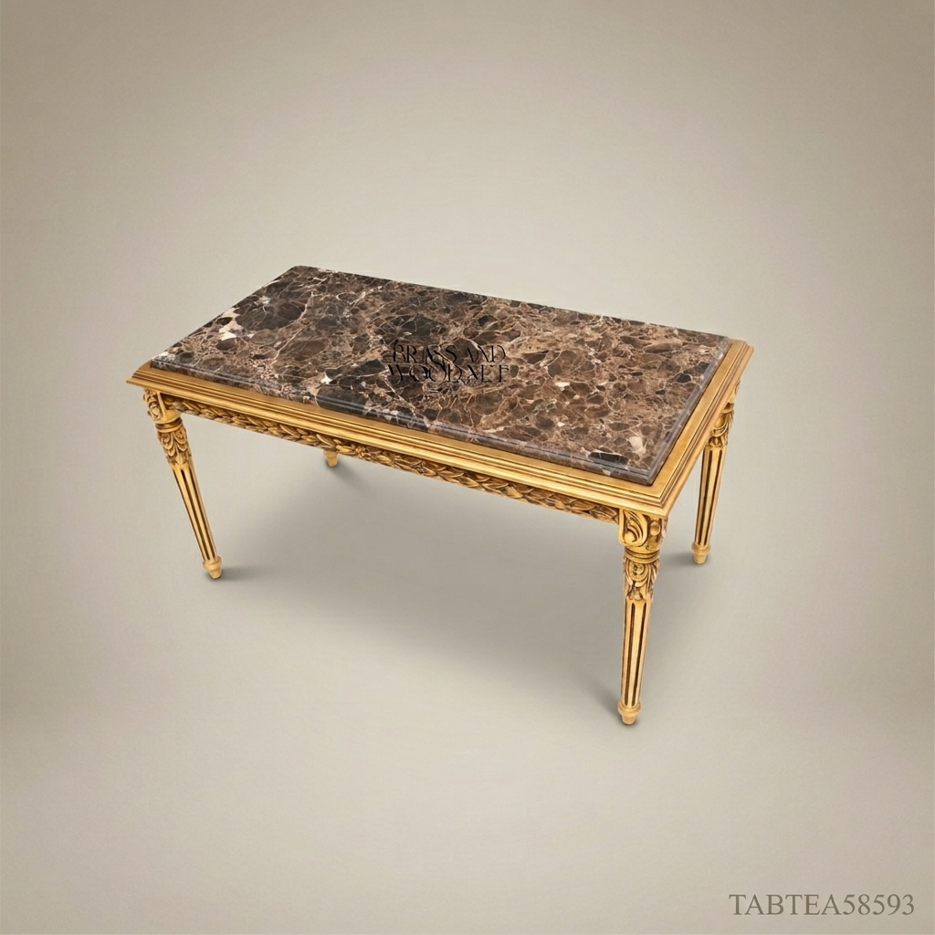 Louis XVI Gilded Wood Salon Coffee Table with Emperador Marble Top