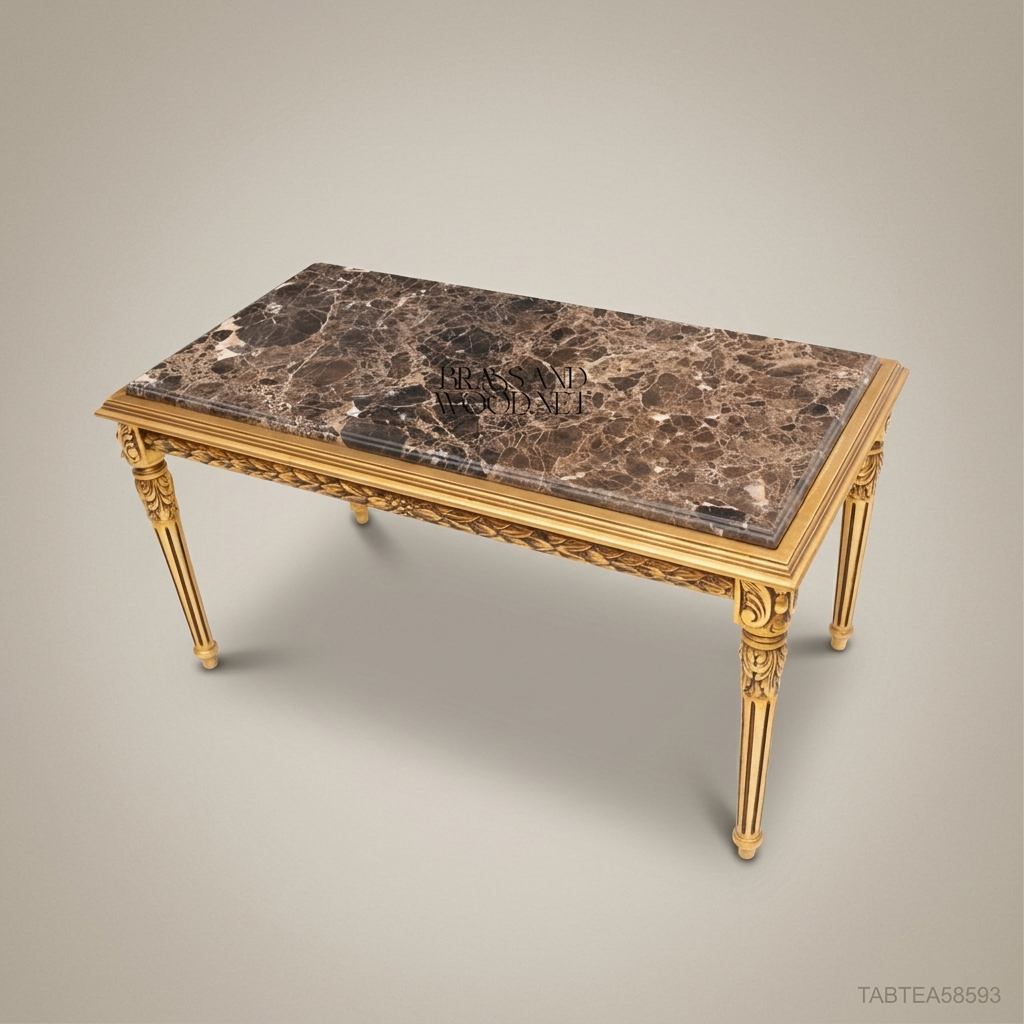 Louis XVI Gilded Wood Salon Coffee Table with Emperador Marble Top