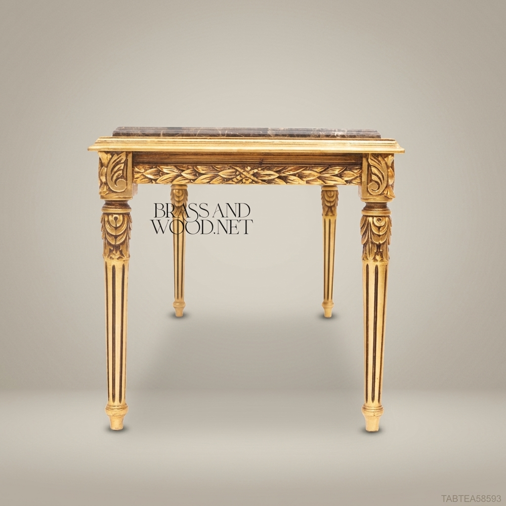 Louis XVI Gilded Wood Salon Coffee Table with Emperador Marble Top