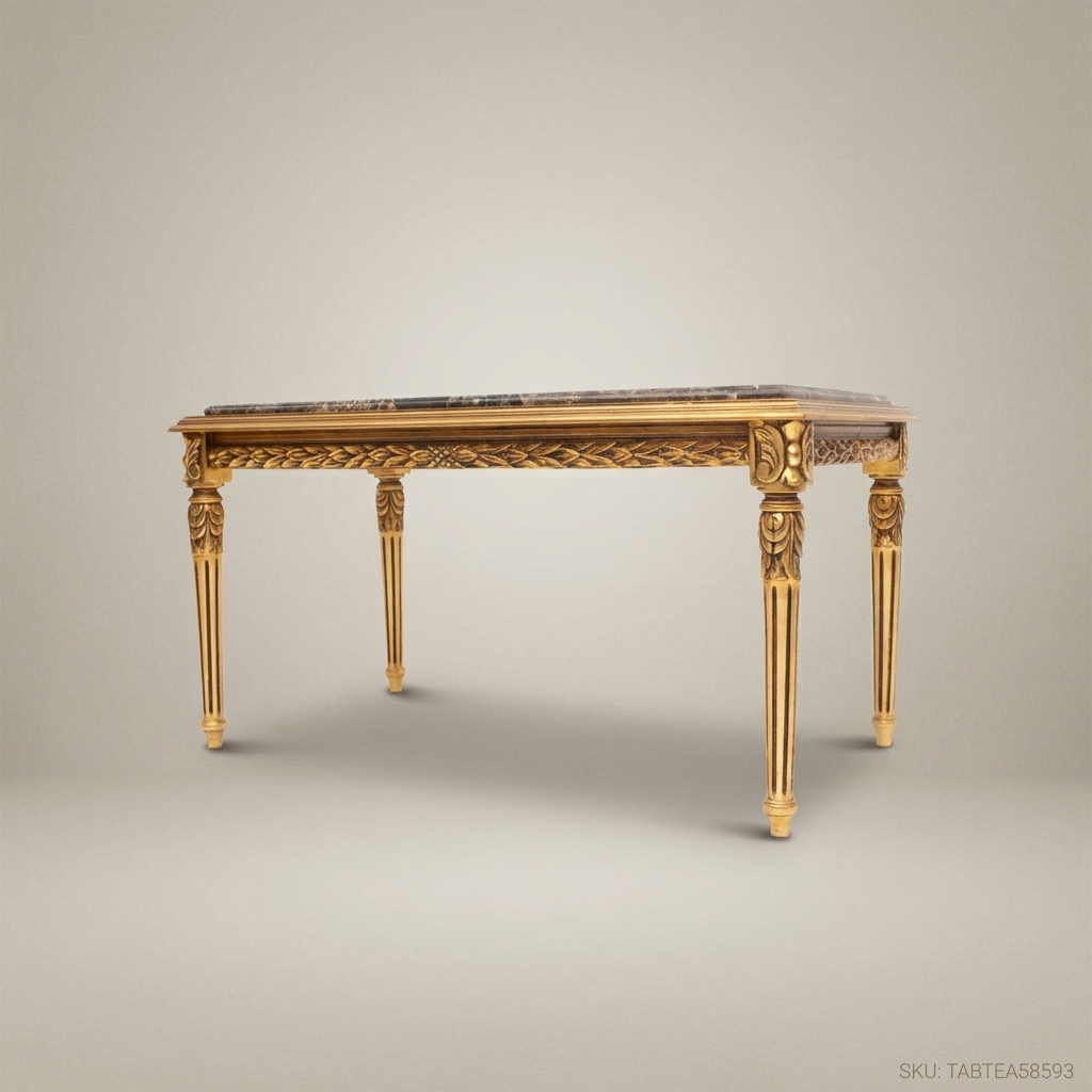 Louis XVI Gilded Wood Salon Coffee Table with Emperador Marble Top