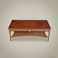 Louis XVI Marquetry Coffee Table with Brass Mounts & Cane Shelf